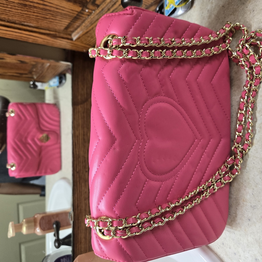 Pink Quilted Heart Chain Bag